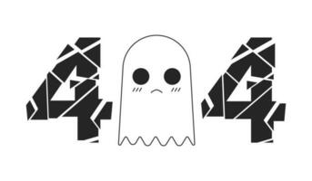 Cute small ghost black white error 404 flash message. Crystal shattering 404. Monochrome empty state ui design. Page not found popup cartoon image. Vector flat outline illustration concept