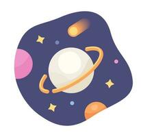 Galaxy with planet and stars semi flat colour vector sticker. Planets and satellites, falling comet. Editable cartoon clip art icon on white background. Simple spot illustration for web graphic design