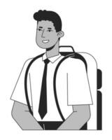 alegre africano americano estudiante plano línea negro blanco vector personaje. editable contorno medio cuerpo educación personaje. sencillo dibujos animados aislado Mancha ilustración para web gráfico diseño