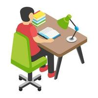 Flat icon design of learning student vector