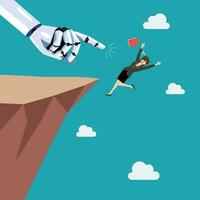 Robot pushing business woman fall into the abyss vector