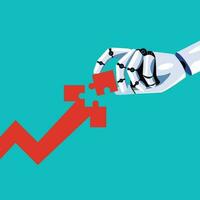 robot inserta el desaparecido rompecabezas en flecha grafico arriba vector