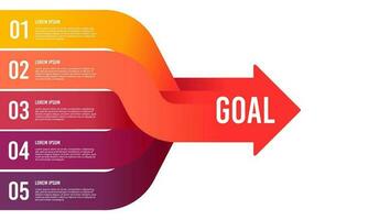infografía negocio presentación 5 5 opciones a meta. infografía flechas estrategia, marketing, informe. vector ilustración.