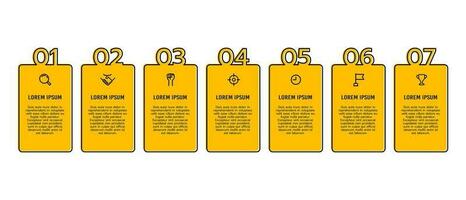 Yellow block infographic with 7 options or steps. Infographic Rectangle Frame Numbers. Vector illustration.