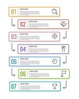 Infographic labels design template. Timeline with 7 steps to success. Business presentation. Vector illustration.