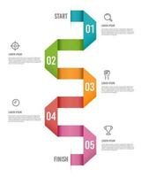 Infographic design template. Timeline with 5 steps Starts to finish. Business presentation. Vector illustration.