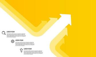 Business presentation 3 option with white upward oblique arrows on yellow background template. Vector illustration.