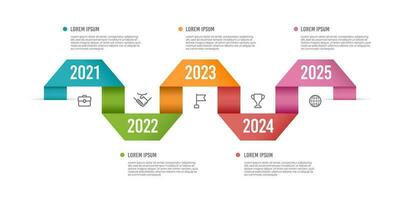 Business timeline infographic with folded ribbons. Business presentation milestone. Vector illustration.