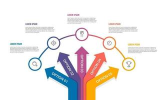 Infographic arrow crossroads 5 options to success. Vector illustration.