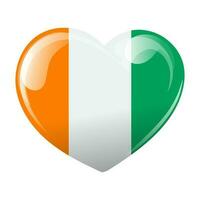 Ivory Coast flag in the shape of a heart. Heart with Ivory Coast flag. 3D illustration, vector