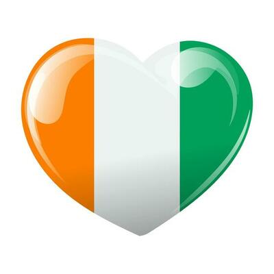 Love Ivory Coast symbol. 3D heart flag icon isolated on white with