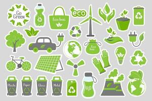 grande conjunto de ecología iconos colección de plano diseño eco conceptos. iconos, pegatinas, vector