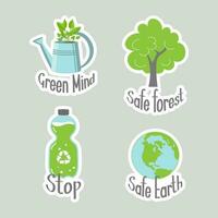 Set of environmental awareness stickers with slogan. Flat design eco concepts collection. Icons, vector