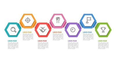 Infographic hexagon design template with 7 steps for presentations. Vector illustration.