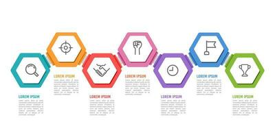 Infographic hexagon design template with 7 steps for presentations. Vector illustration.