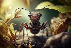 Ant in the forest in the wild, summer day. photo