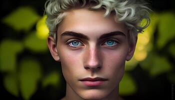 Binary person, fluid gender awareness, young man portrait looking at camera. photo