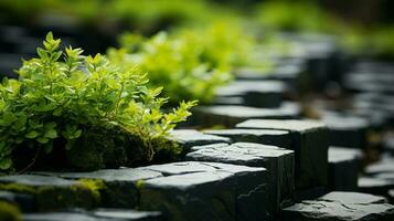 Garden path paving stones and grass.. AI Generated photo