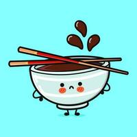 Angry Bowl of soy sauce character. Vector hand drawn cartoon kawaii character illustration icon. Isolated on blue background. Sad Bowl of soy sauce character concept