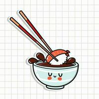 Cute funny Bowl of soy sauce sticker. Vector hand drawn cartoon kawaii character illustration icon. Isolated on background. Bowl of soy sauce character concept