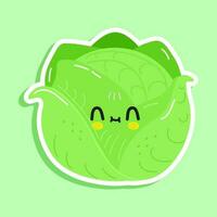 Sticker Cabbage character. Vector hand drawn cartoon kawaii character illustration icon. Isolated on green background. Cabbage character concept