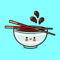 Cute funny Bowl of soy sauce. Vector hand drawn cartoon kawaii character illustration icon. Isolated on blue background. Bowl of soy sauce character concept
