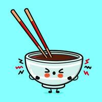 Angry Bowl of soy sauce character. Vector hand drawn cartoon kawaii character illustration icon. Isolated on blue background. Sad Bowl of soy sauce character concept