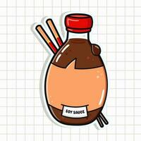 Cute funny Bottle of soy sauce. Vector hand drawn cartoon kawaii character illustration icon. Isolated on background. Bottle of soy sauce character concept