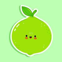 Cute sticker Lime character. Vector hand drawn cartoon kawaii character illustration icon. Isolated on green background. Lime character concept