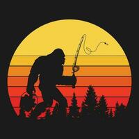 Bass Fishing Funny gift Bigfoot in Trucker Hat Retro Graphic T-Shirt vector