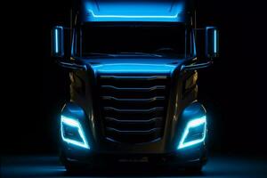 AI Generative front face of electric truck in dark background photo