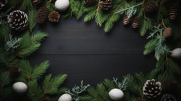 pine fir branches surrounded by a blank white board under a tree, in the style of texture rich compositions. photo