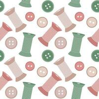 Seamless pattern on a sewing theme, spools of thread, buttons on a white background. Print, textile, decor for sewing vector