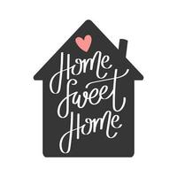 Home sweet home lettering in the shape of a home. Calligraphic inscription, slogan, quote, phrase. Inspirational card, poster, typographic design vector