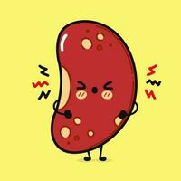 Angry red Bean character. Vector hand drawn cartoon kawaii character illustration icon. Isolated on yellow background. Sad red Bean character concept