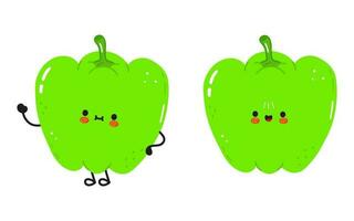 Green pepper character. Vector hand drawn cartoon kawaii character illustration icon. Isolated on white background. Green pepper character concept