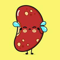 Crying red Bean character. Vector hand drawn cartoon kawaii character illustration icon. Isolated on yellow background. Sad red Bean character concept