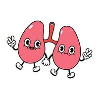 Lungs waving hand character. Vector hand drawn traditional cartoon vintage, retro, kawaii character illustration icon. Isolated on white background. Lungs character concept