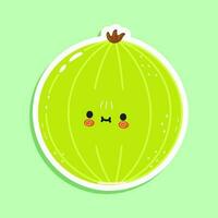 Cute sticker Gooseberry character. Vector hand drawn cartoon kawaii character illustration icon. Isolated on green background. Gooseberry character concept