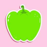 Sticker Green pepper character. Vector hand drawn cartoon kawaii character illustration icon. Isolated on pink background. Green pepper character concept