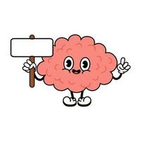 Brain with an inscription character. Vector hand drawn traditional cartoon vintage, retro, kawaii character illustration icon. Isolated white background. Brain character