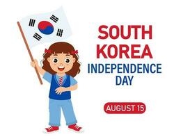 South Korea Independence Day. Cute little girl with South Korea flag. Cartoon illustration, banner, poster, vector