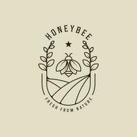 bee logo line art vector simple illustration template icon graphic design. honey hive sign or symbol for product from nature business with badge and typography style