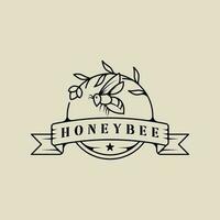 bee with flower logo line art vector illustration template icon graphic design. honey hive sign or symbol for fresh farm product from nature business concept