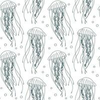 Seamless pattern, blue contour jellyfish on a white background. Print, textile, vector