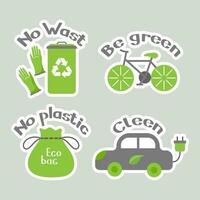 Set of environmental awareness stickers with slogan. Flat design eco concepts collection. Icons, vector