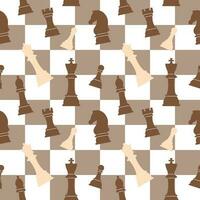 Seamless pattern of chess pieces on a checkered background. Chess background, print, vector