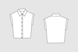 Female blouse vector template isolated on a grey background. Front and back view. Outline fashion technical sketch of clothes model.