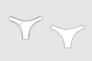 Lingerie briefs, underpants. Female vector template isolated on a grey background. Front and back view. Outline fashion technical sketch of clothes model.