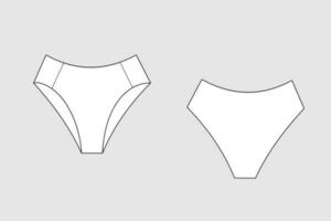 Lingerie briefs, underpants. Female vector template isolated on a grey background. Front and back view. Outline fashion technical sketch of clothes model.